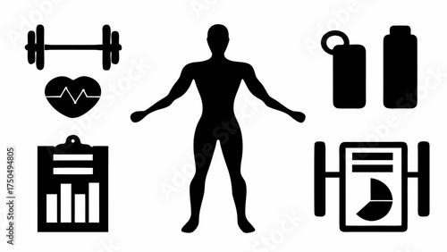 Achieve peak fitness with health and wellness icons, a symbol of strength, stamina, and healthy living