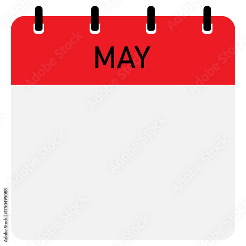 Editable monthly calendar icon | May month calendar icon with red header and blank space for text | Monthly planning idea background with modern look