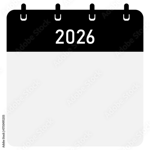 Yearly calendar | 2026 year on calendar | Modern yearly calendar with free space for text and black header | Note of year with straight binding