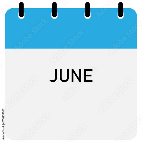 Month calendar | June month on calendar | Modern monthly calendar with free space for text and blue header | Note of month with straight binding