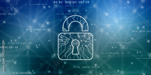 Closed Padlock on digital Circuit background, Technology security concept. Modern safety digital background. Lock Protection system, Cyber Security and information or network protection