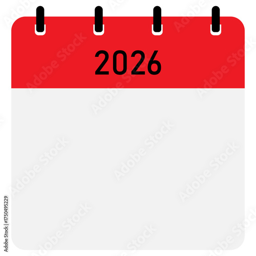 Yearly calendar | 2026 year on calendar | Modern yearly calendar with free space for text and red header | Note of year with straight binding