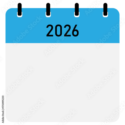 Yearly calendar | 2026 year on calendar | Modern yearly calendar with free space for text and blue header | Note of year with straight binding