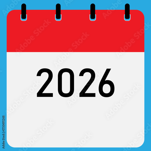 Yearly calendar | 2026 year on calendar | Modern yearly calendar with free space for text and red header | Note of year with straight binding for your art