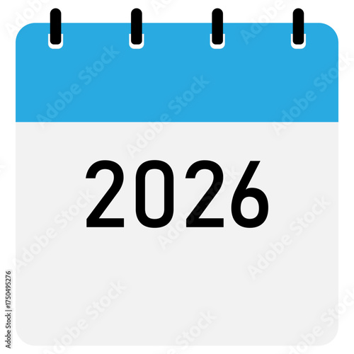 Yearly calendar | 2026 year on calendar | Modern yearly calendar with free space for text and blue header | Note of year with straight binding  for your design