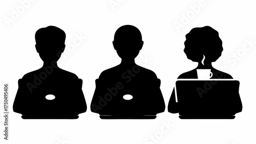 Team working remotely using laptops, collaborating online, modern workforce, digital communication, vector design