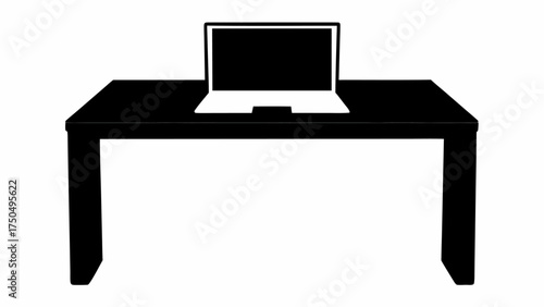 Sleek black desk with modern laptop for professional workspace designs and technology integrations