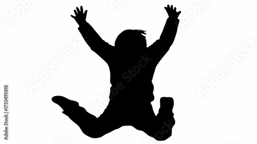 Silhouette of a person jumping for joy in celebration, expressing happiness and freedom with arms raised high