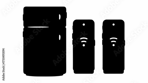 Smart home technology with modern fridge and voice assistant, sleek design for connected living concept