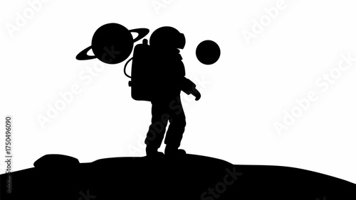 Astronaut's bold silhouette explores a distant planet, a journey of cosmic discovery and space exploration