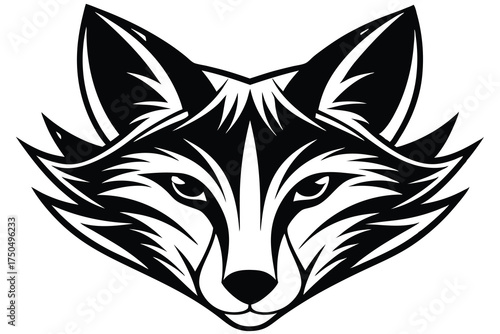 Silhouette Digital Artwork of a Fox Face Staring Directly at the Viewer
