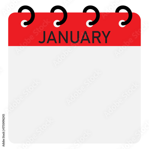 Month calendar | January month on calendar | Modern monthly calendar with free space for text and red header | Note of month January with spiral binding