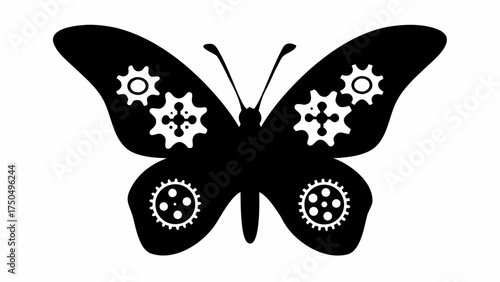 Mechanical butterfly silhouette with gears and cogs, steampunk design for creative concepts