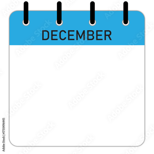 Month calendar | December month on calendar | Modern monthly calendar with free space for text and blue header | Note of month December