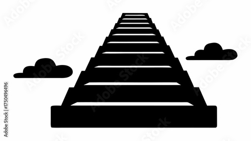 Ascending staircase leading to the sky with clouds, symbolizing progress, growth, and success