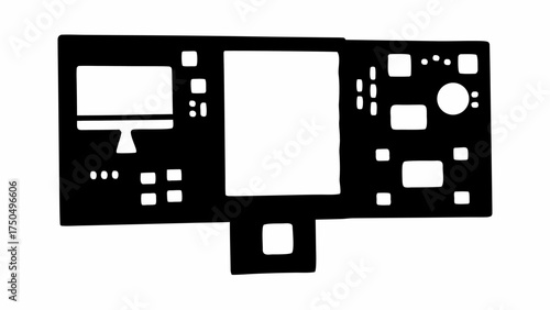 Modern control panel concept with user interface elements in bold black and white design