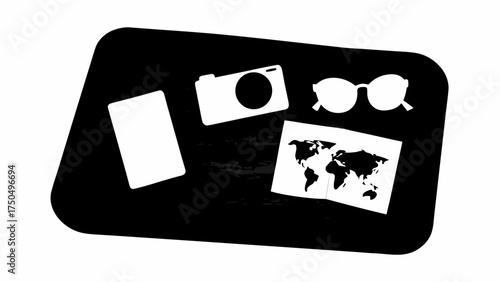 Planning a global adventure with camera, map, and stylish sunglasses, travel concept