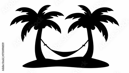 Relaxing tropical paradise with palm trees and hammock, perfect for vacation, travel, and leisure