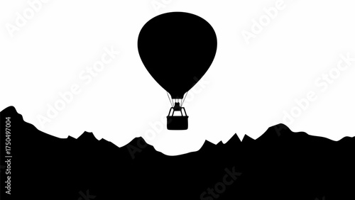 Hot air balloon soaring over mountain range silhouette, adventure and freedom concept, travel goals