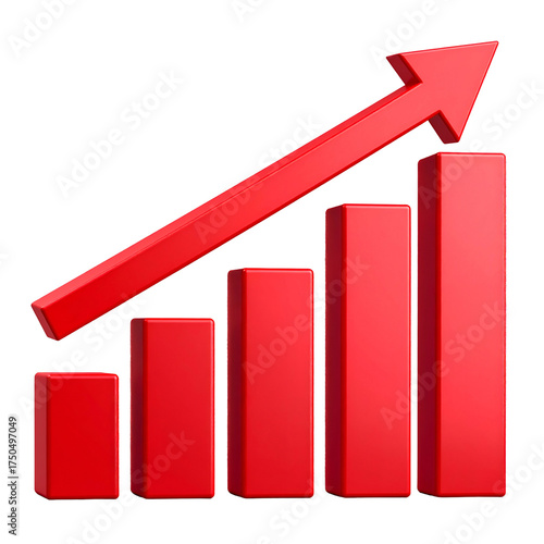 Red 3D bar graph with upward-pointing arrow, demonstrating growth and progress on black Free Download Red 3D bar graph with upward-pointing arrow, demonstrating growth and progress on black - GFXLoad