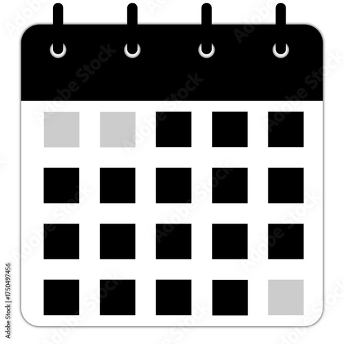 Calendar schedule flat icon for apps and websites | Calendar isolated vector black and silver icon with square space for day