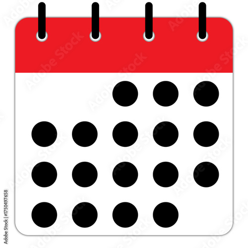 Calendar or appointment schedule flat icon icon for apps and websites | Calendar isolated vector black and red icon with circular space for day