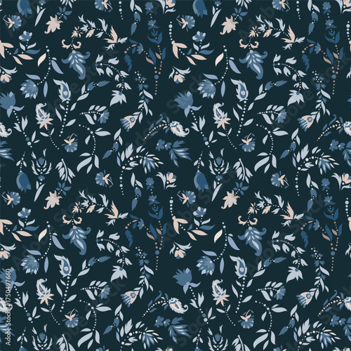 Midnight Blue Painterly Floral Field