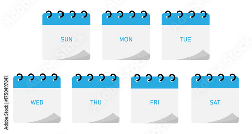 Flipping style day calendar | Seven day on calendar with spiral | Modern calendar icon with blue color
