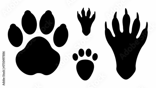 Black animal paw prints, perfect for design, branding, and creating a unique playful aesthetic