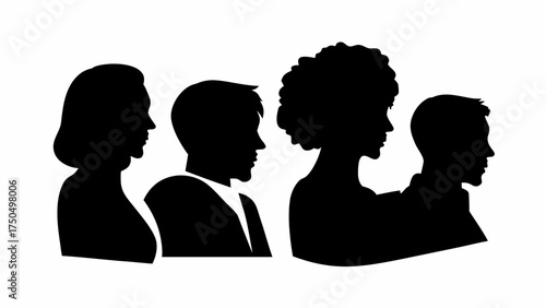 Diverse group of people silhouetted in profile, perfect for design concepts and branding needs