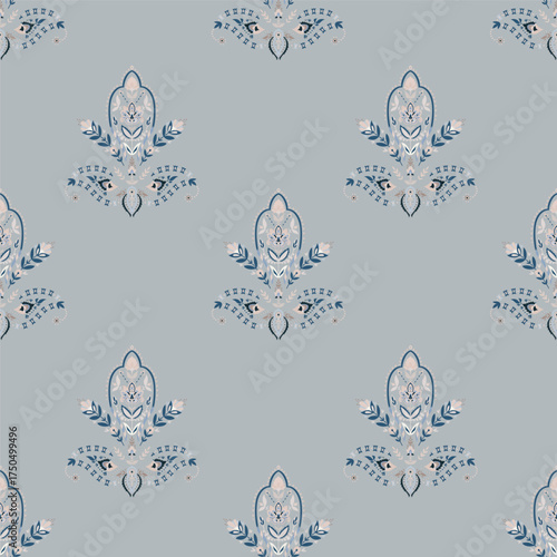 Misty Blue Ornamental Damask Bloom