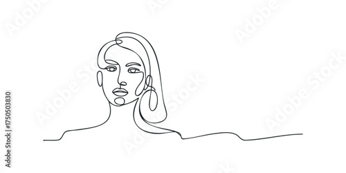 Continuous line drawing of a woman's profile and shoulders