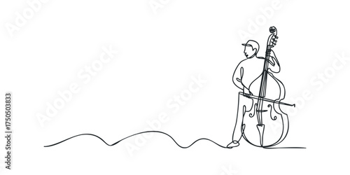 Minimalist line drawing of musician playing upright bass