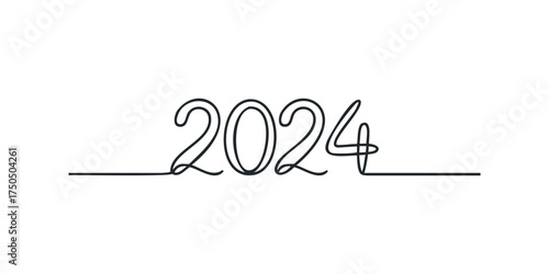 Continuous line drawing of the year 2024
