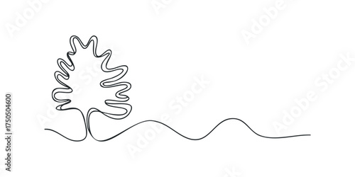 Single line drawing of a stylized tree with wavy ground
