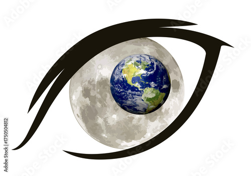 Symbol of eye with moon and earth.