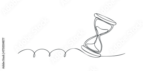 Continuous line drawing of hourglass with flowing sand
