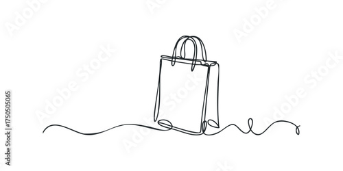 Single line drawing of a shopping bag with handles