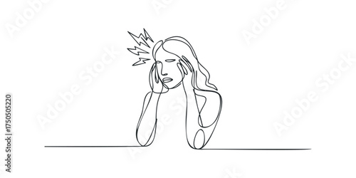 Woman holding head in pain with radiating lines