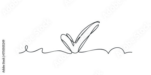 Single line drawing of a checkmark with flowing end