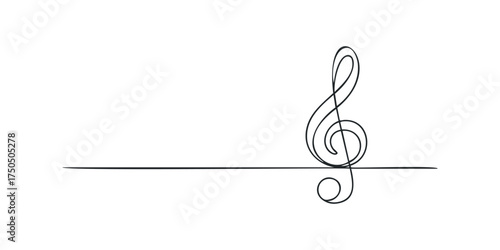 Single line drawing treble clef and musical staff
