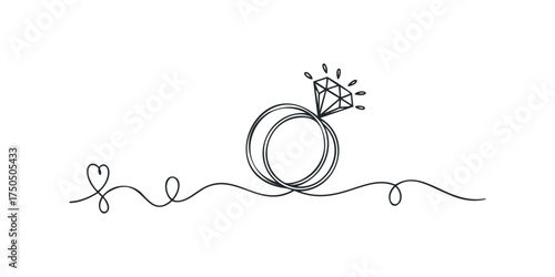 Minimalist line art diamond ring with heart symbol