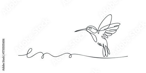 Single line drawing of a hummingbird in flight