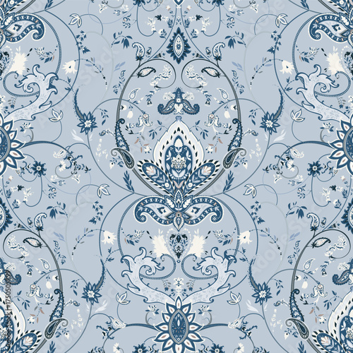 Light Blue Baroque Floral Paisley Pattern
