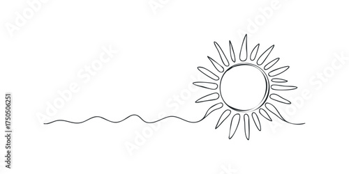 Minimalist Line Art Sun Over Wavy Horizon