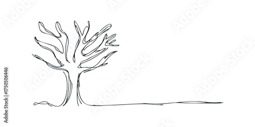 Stylized tree with flowing branches and roots