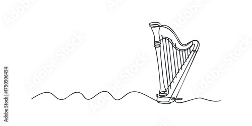 Single Line Drawing Harp Musical Instrument