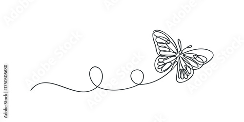 Line art butterfly with flowing line trail