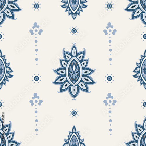 Cream Blue Ornamental Medallion Pattern