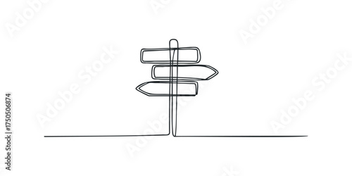 Single line drawing of a directional signpost